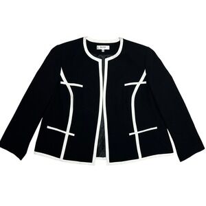 Jones Studio Separates Black White Trim Collarless Blazer Jacket Womens 22W